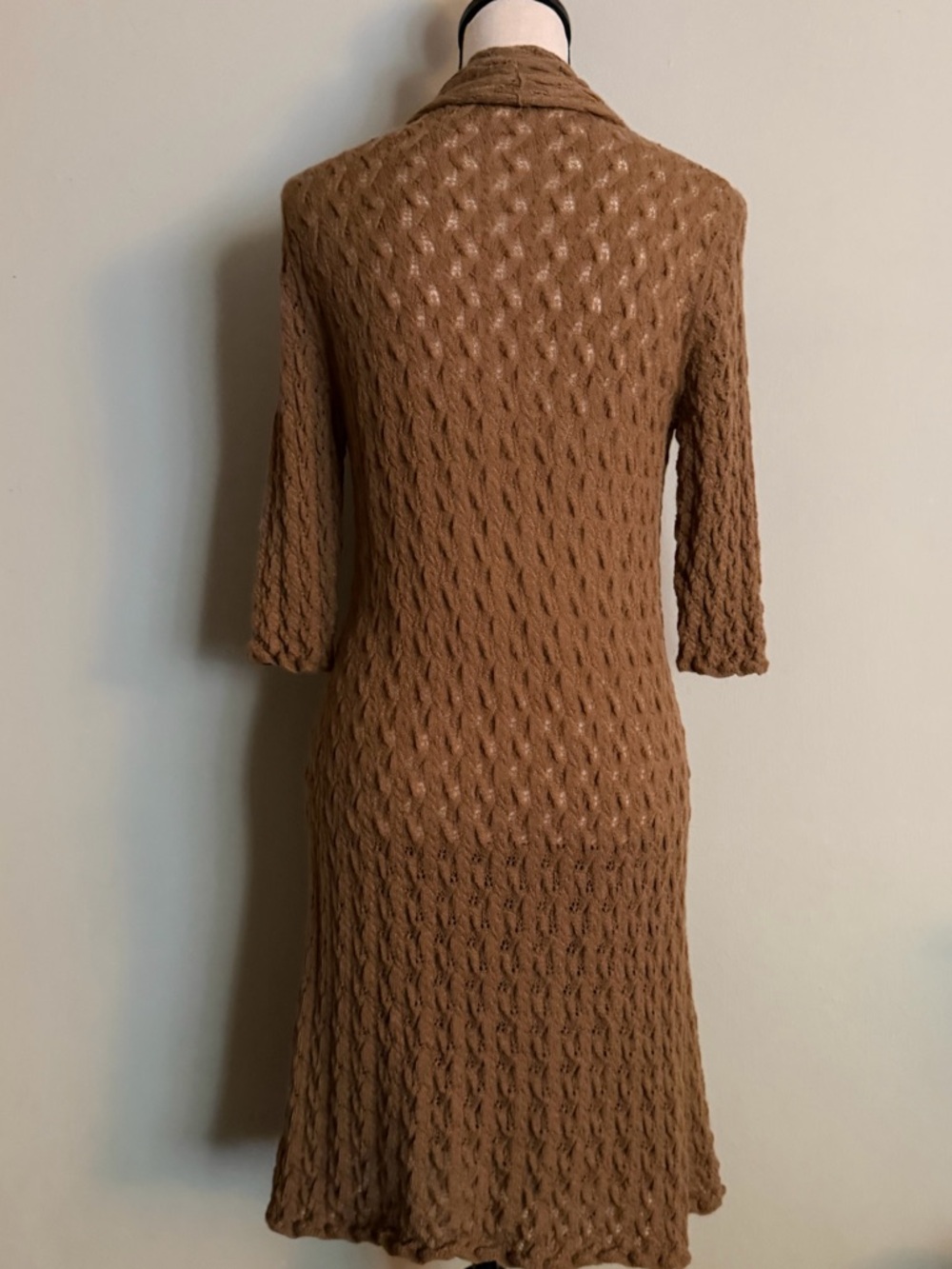 Kuna | 100% Baby Alpaca Longline Open Cardigan Tan Textured Knit | M - Picture 2 of 13